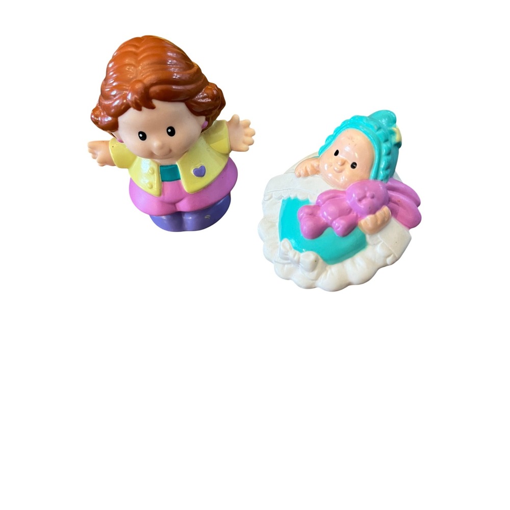 Fisher Price Little People Vintage 1997 Girl and Baby in Bassinet Figures Lot